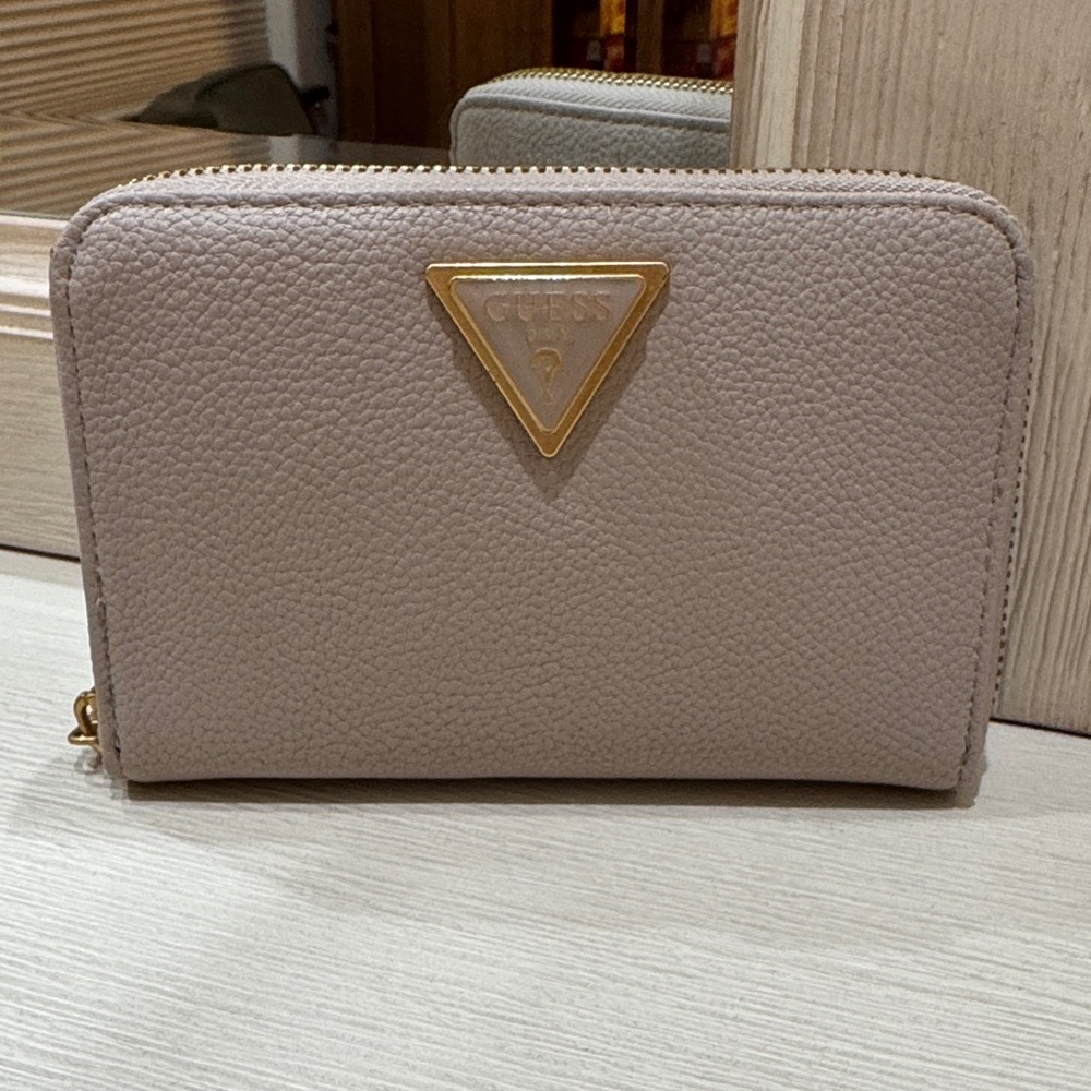 GUESS Women's Beige Wallet with Gold Accent